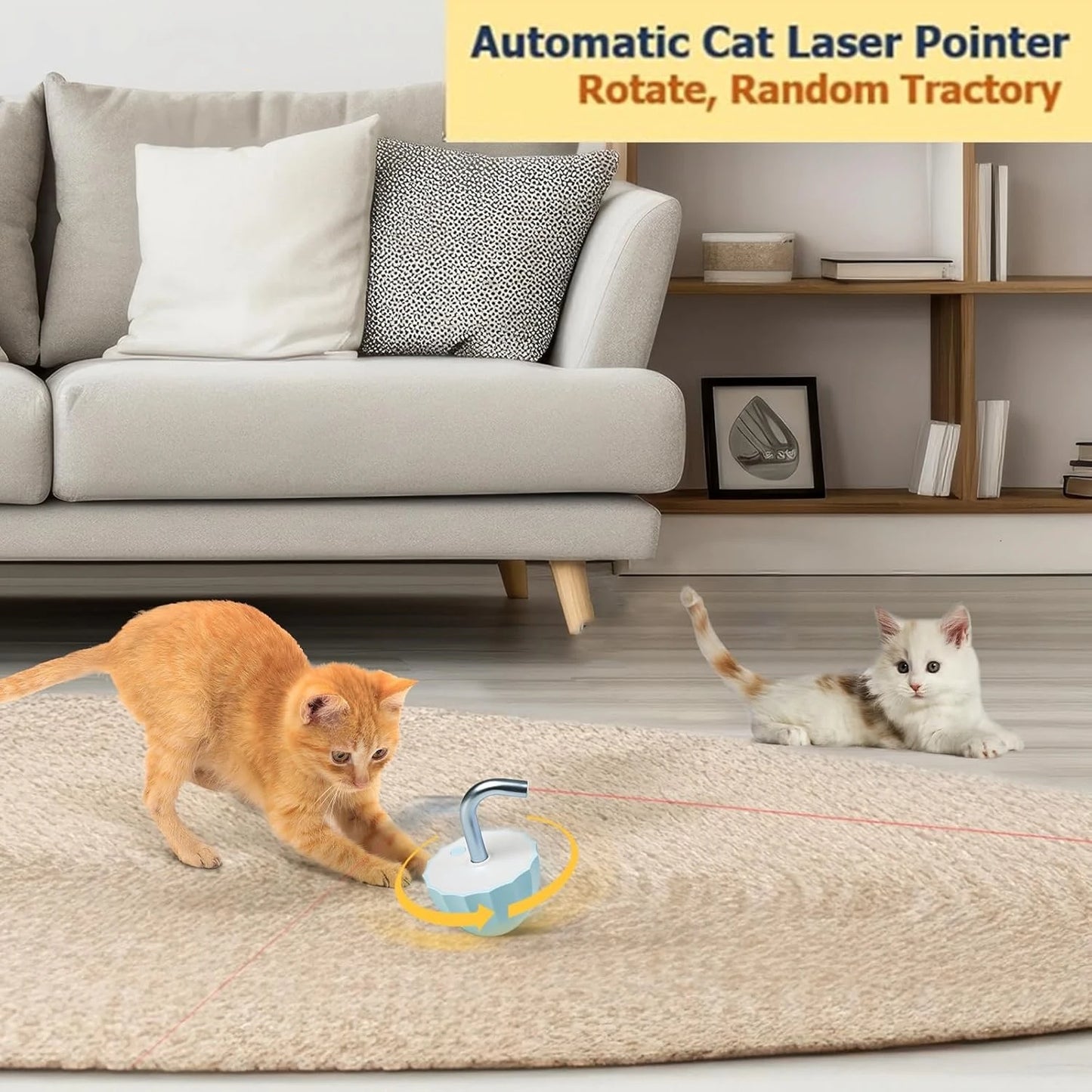 Cat Toys for Indoor Laser Pointer, Interactive Cat Toy for Bored Adult Cats,Random Trajectory and Tumbler Base, Laser for Cats