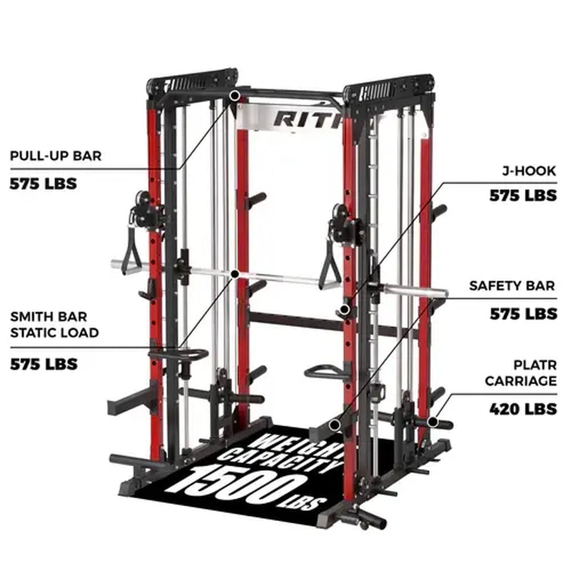 RITFIT Pink M1 Pro/2.0 Multifunctional Smith Machine - at Home Gym Equipment with Cable Crossover System, Squat Rack, Adjustable Strength Training Gear, Home Exercise Station, Home Exercise Equipment