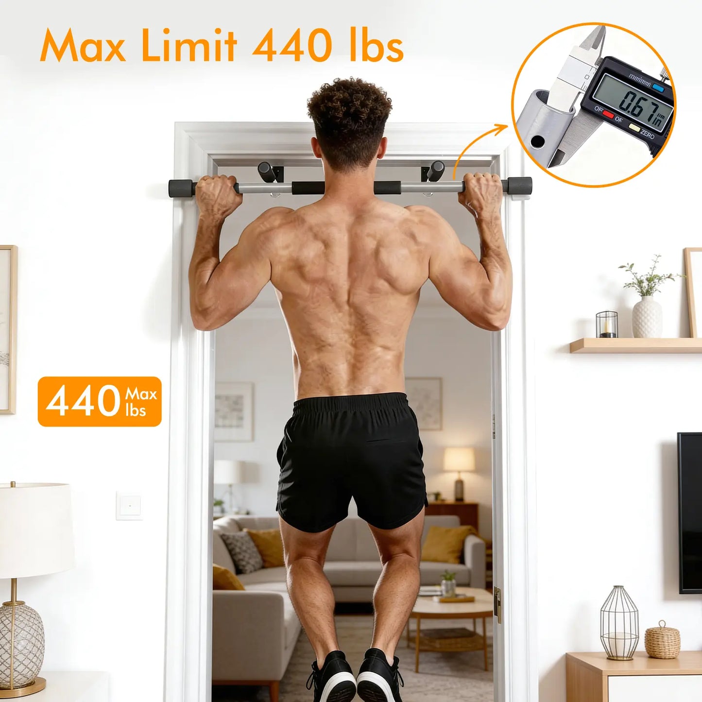 Pull up Bar for Doorway ,Thickened Steel Max Limit 440 Lbs Upper Body Fitness Workout Bar,Portable Strength Training Door Frame Pull-Up Bars,Door Workout Bar with Foam Grips for Home