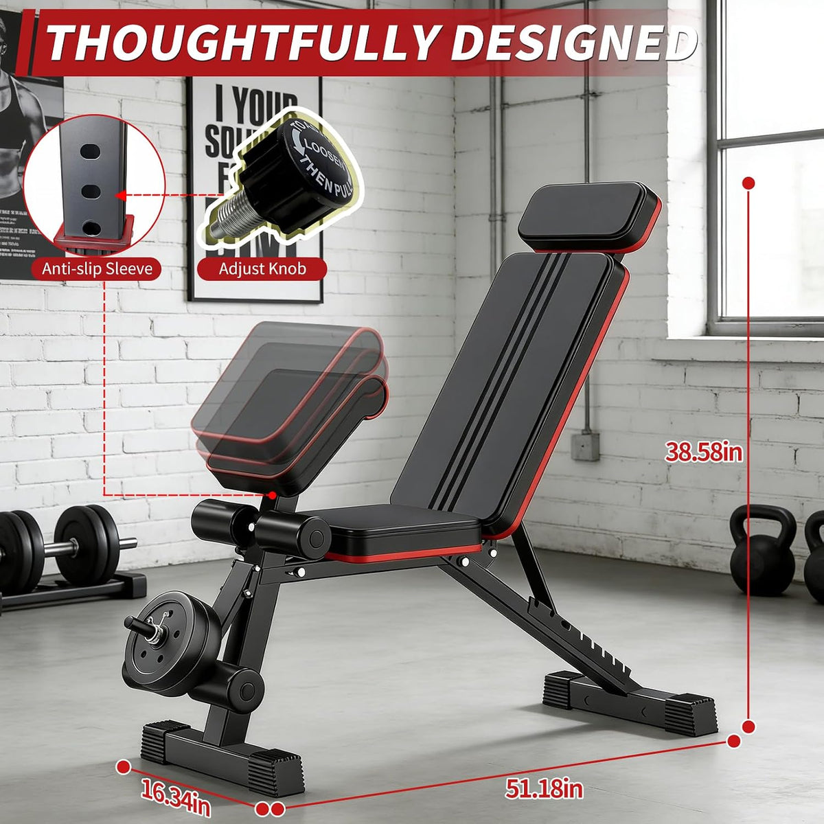 Adjustable Weight Bench, Foldable Workout Bench Press for Home Gym