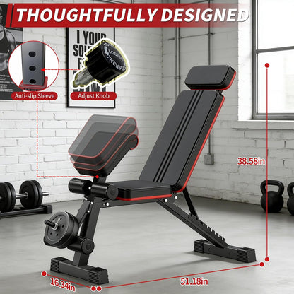 Adjustable Weight Bench, Foldable Workout Bench Press for Home Gym