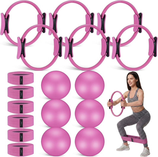 18 Pcs Pilates Ring and Ball Set with Resistance Bands Home Workout Pilates Equipment 11.8 Inch Magic Circle with Padded Handles, Mini Ball for Strength, Toning and Flexibility