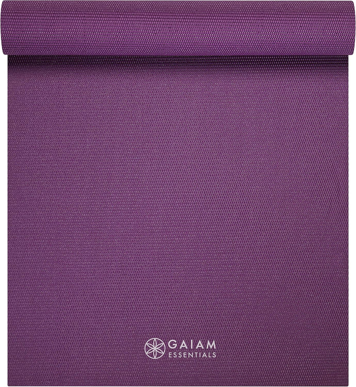 Gaiam Essentials 1/4" Thin (6Mm) Yoga & Pilates, Fitness & Exercise Mat with Easy-Cinch Carrier Strap Cusion Support for Fitness and Gym Workouts