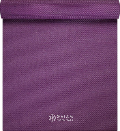 Gaiam Essentials 1/4" Thin (6Mm) Yoga & Pilates, Fitness & Exercise Mat with Easy-Cinch Carrier Strap Cusion Support for Fitness and Gym Workouts