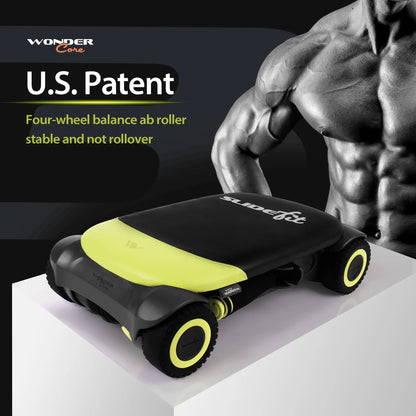 Wonder Core Four-Wheel Ab Roller with Elbow Support and Automatic Rebound for Strong Abdominal Muscles - Adjustable Size