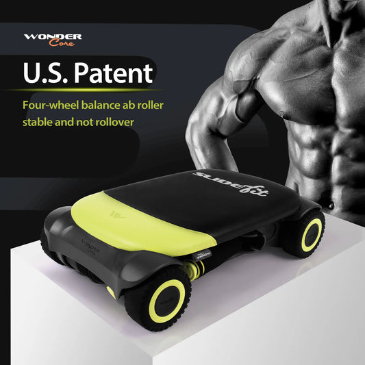 Wonder Core Four-Wheel Ab Roller with Elbow Support and Automatic Rebound for Strong Abdominal Muscles - Adjustable Size