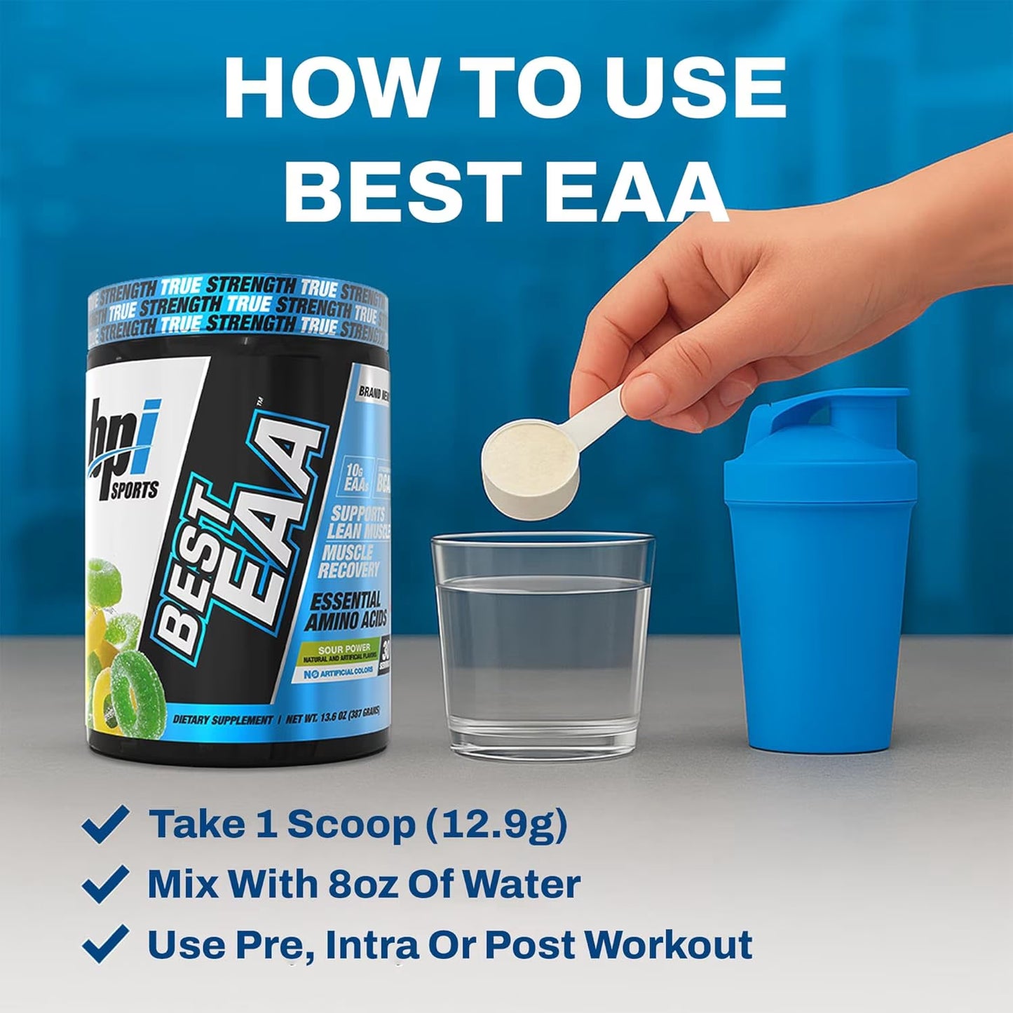 Essential Amino Acids EAA Powder - Pre, Intra & Post Workout Drink, EAA + BCAA + Hydration, Sour Power, 30 Servings