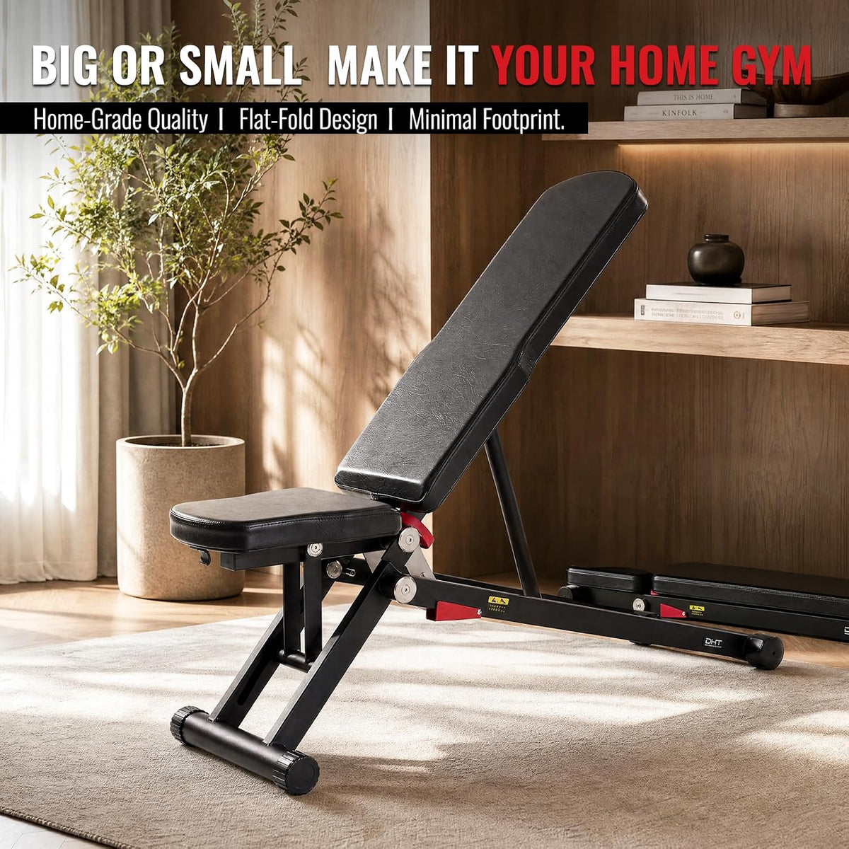 DHT Weight Bench, Adjustable Weight Benches for Home Gym, Workout Bench with Fast Folding, Incline Decline Bench Press for Full Body, Black