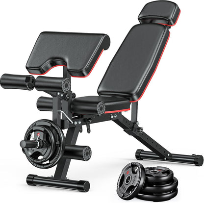 Workout Bench, Adjustable Weight Bench with Leg Extension and Leg Curl, Extended Headrest, 900LBS Preacher Curl Bench Incline Decline Flat Workout Bench for Home Gym Full Body Exercise