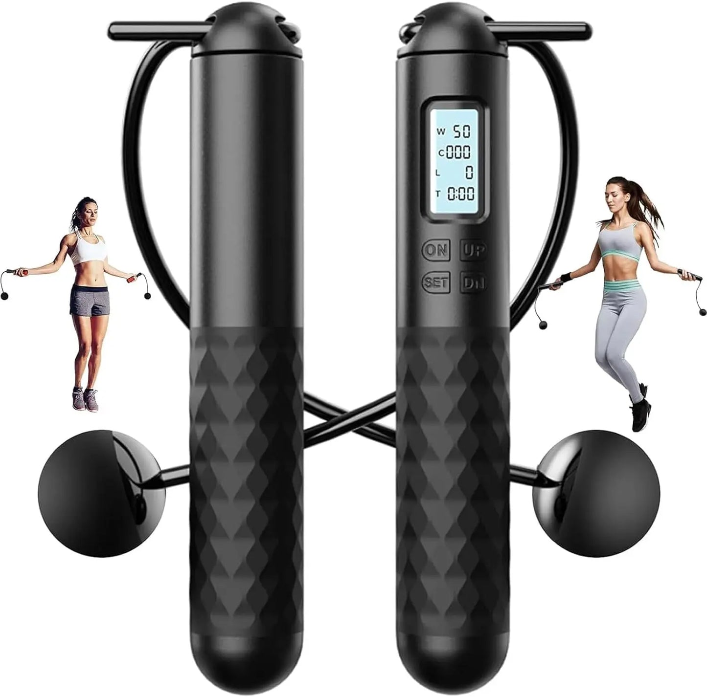 Weighted Adjustable Jump Rope with 3-In-1 LCD Counter, EVA Rope with Silicone Grip Handles, Fitness Equipment for Home Workouts, Boxing & HIIT Training for Kids to Adults, Weighted Jump Ropes