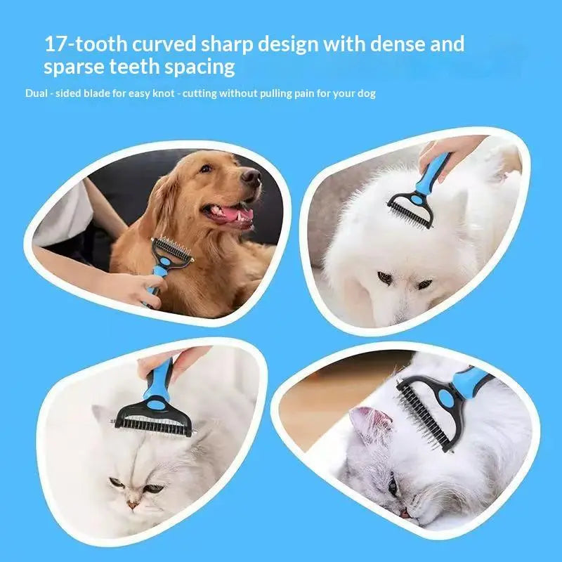 Pet Dematting Undercoat Rake for Long-Haired Pets, Double-Sided Deshedding Brush for Dogs & Cats, Pain-Free Tangle Remover, Reduces Shedding & Mats, Grooming Tool