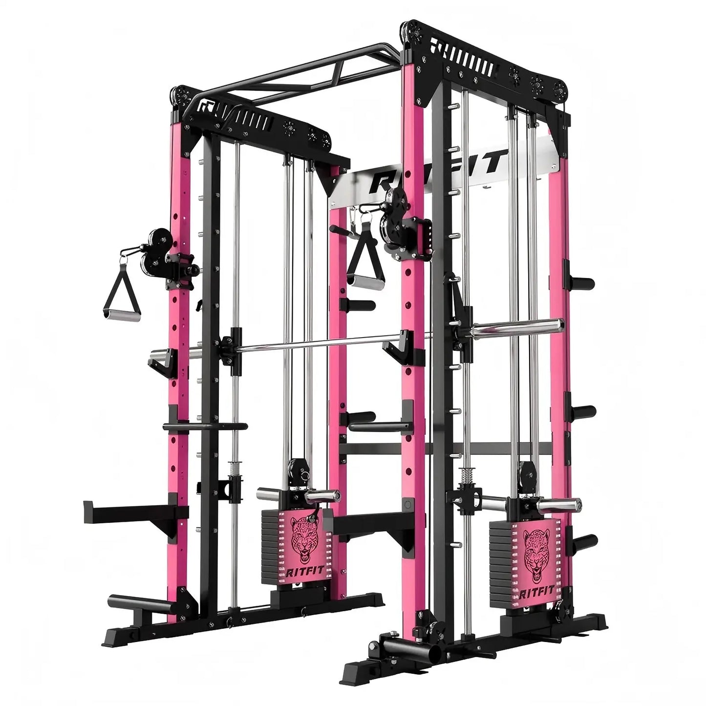 RITFIT Pink M1 Pro/2.0 Multifunctional Smith Machine - at Home Gym Equipment with Cable Crossover System, Squat Rack, Adjustable Strength Training Gear, Home Exercise Station, Home Exercise Equipment