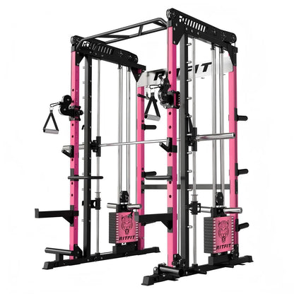 RITFIT Pink M1 Pro/2.0 Multifunctional Smith Machine - at Home Gym Equipment with Cable Crossover System, Squat Rack, Adjustable Strength Training Gear, Home Exercise Station, Home Exercise Equipment