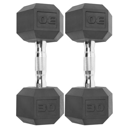 Barbell, 12Lb Coated Rubber Hex Dumbbell, Pair (No-Roll Design, Ergonomic Steel Handle, Durable Coated Weight)