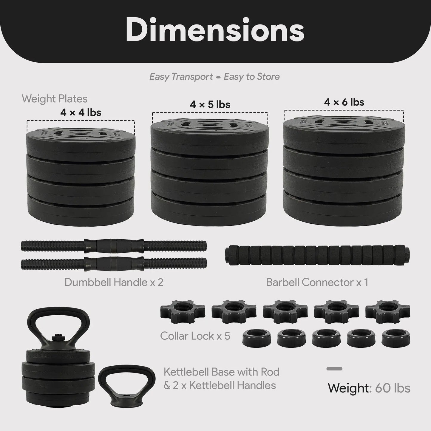 Fitvids 4 in 1 Adjustable Dumbbell Set, 60Lbs Free Weights Set with Connector