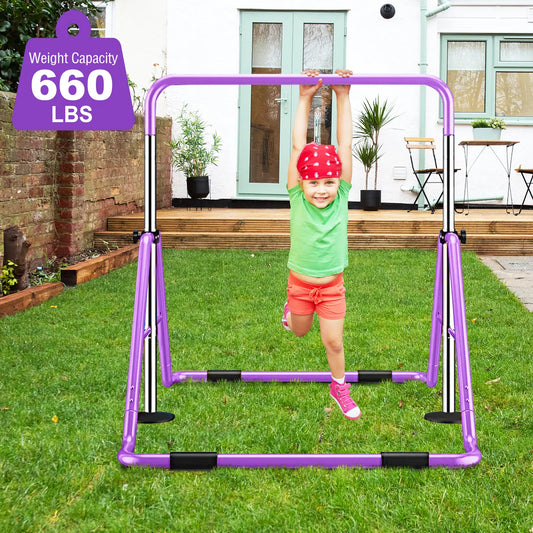 Gymnastics Bar for Kids，Adjustable Height Folding Horizontal Bars, Junior Gymnastics Equipment Training Children Monkey Bars for Home Practice Using