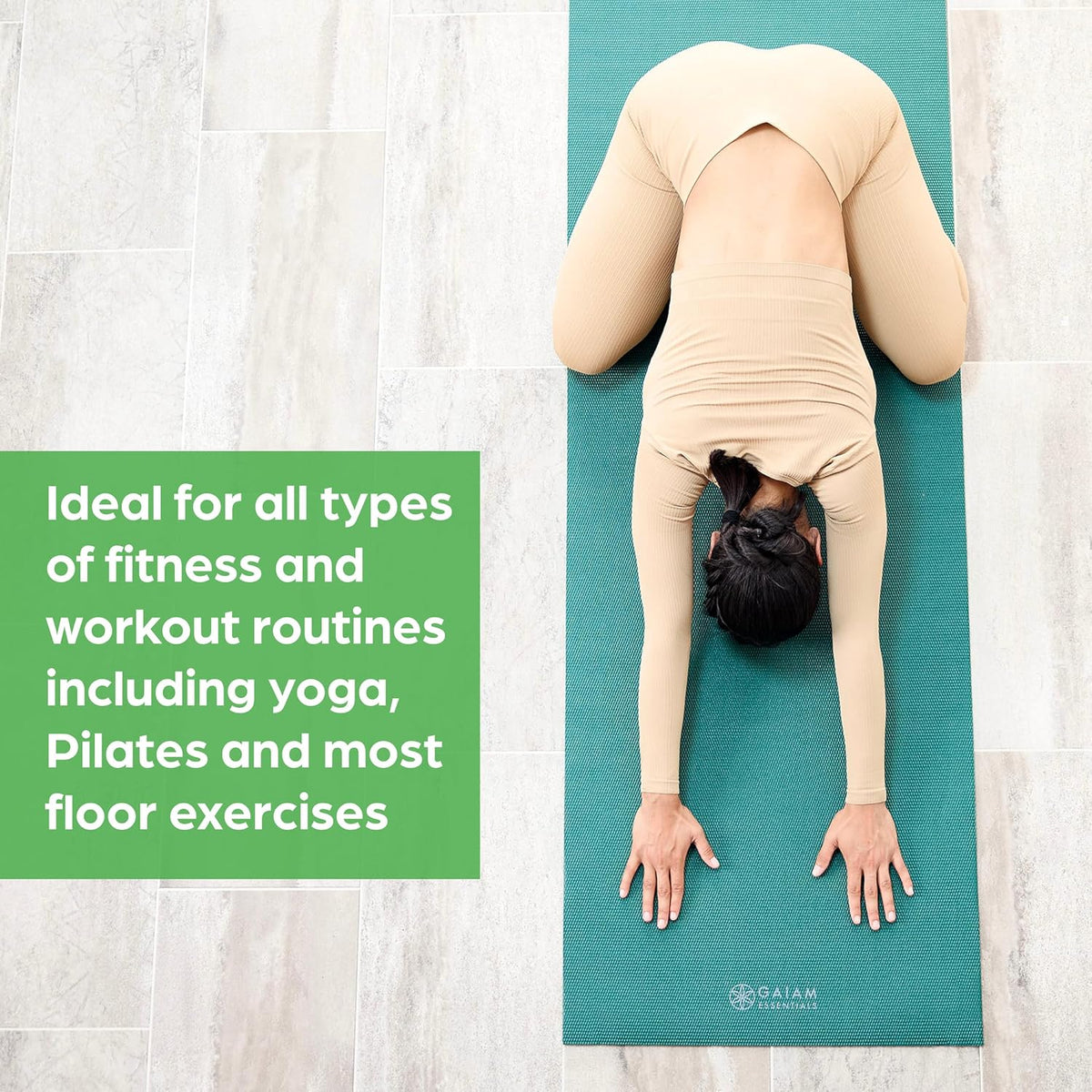 Gaiam Essentials 1/4" Thin (6Mm) Yoga & Pilates, Fitness & Exercise Mat with Easy-Cinch Carrier Strap Cusion Support for Fitness and Gym Workouts