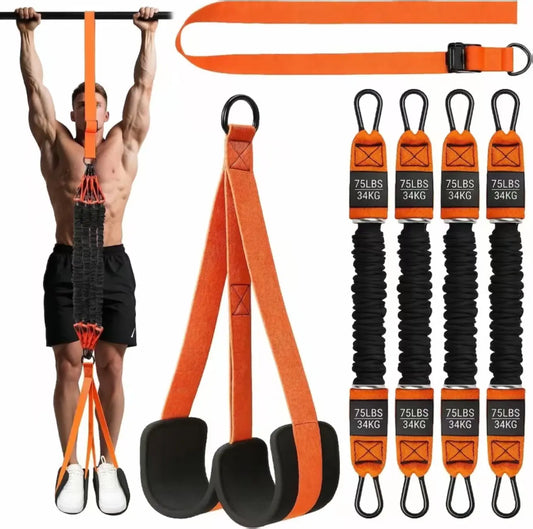 Advanced Pull up Assist Bands Set - Pull up Bands Heavy-Duty 4X75Lbs Resistance, Adjustable Workout Straps, Custom Height, Wide Footplate, Calisthenics Tools, Home Gym Fitness Exercise Equipment for Resistance Band Workouts Home Gym Kit