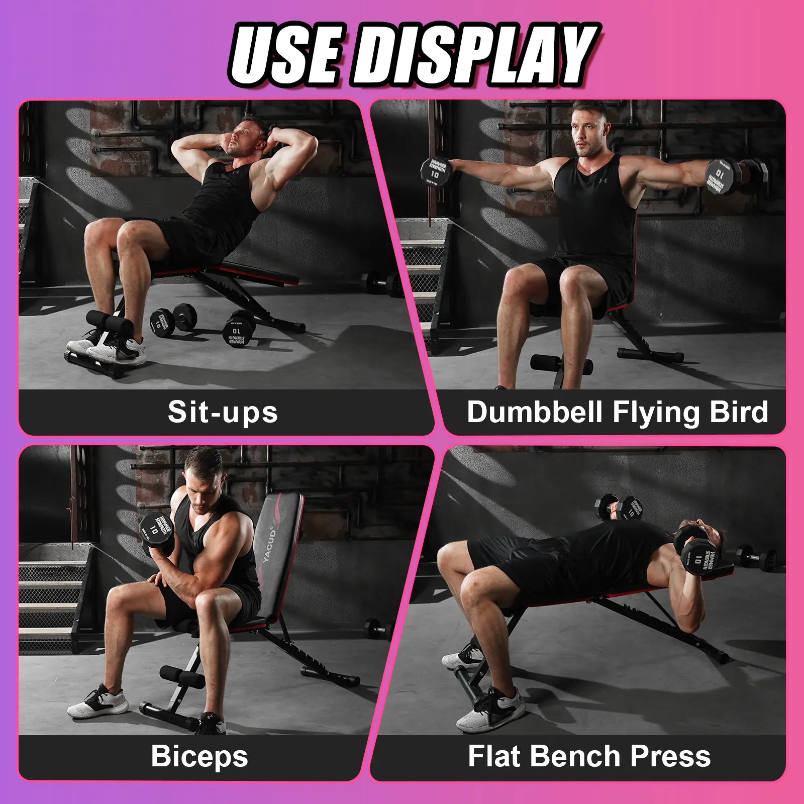 Weight Bench Press, Strength Training Adjustable Workout Benches for Full Body, Gym Benches for Incline Decline Exercise Fitness Equipment