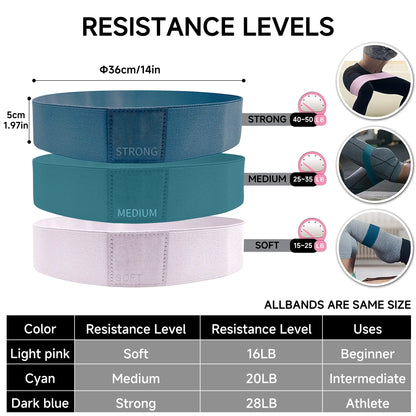 Fitness Resistance Band Set (3 Pieces) Professional Grade Pilates Yoga Home Gym Hips Leg Training Stretch Band Training Heavy Medium Light Fabric Ring for Women Men Loop Elastic Band Home Workout Equipment