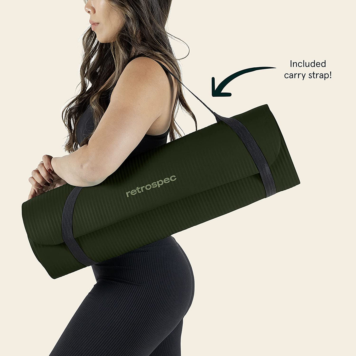 Retrospec Solana Yoga Mat Thick 1/2In Non-Slip Workout Mat with Nylon Strap - 72X24In Exercise Mat for Pilates, Stretching & Fitness - BPA Free, Easy Clean