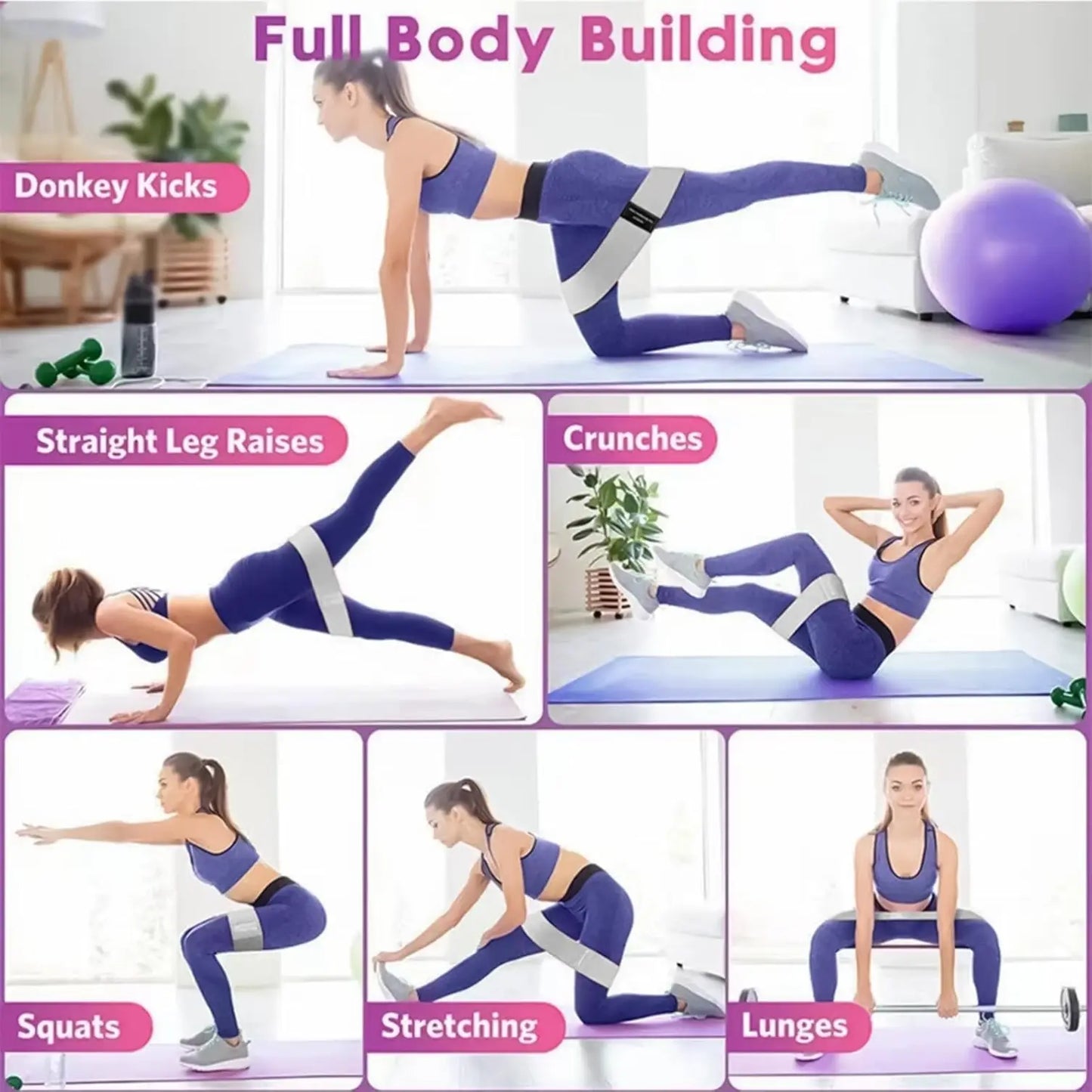 3 Pcs Resistance Bands with Storage Bag Workout Bands Guide Elastic Booty Bands for Fabric Legs Exercise Bands for Hip Thigh Glute
