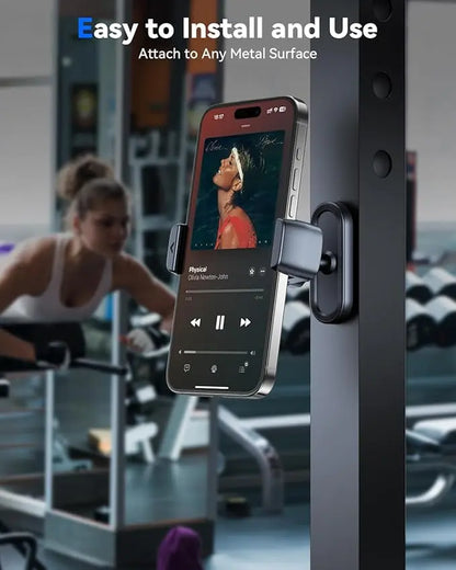 360 Adjustable, Portable Magnet Phone Holder for Gym Workout Record, Gym Accessories Essentials Fitness Gifts for Women Men, Compatible with Iphone 16/15/14/13/12
