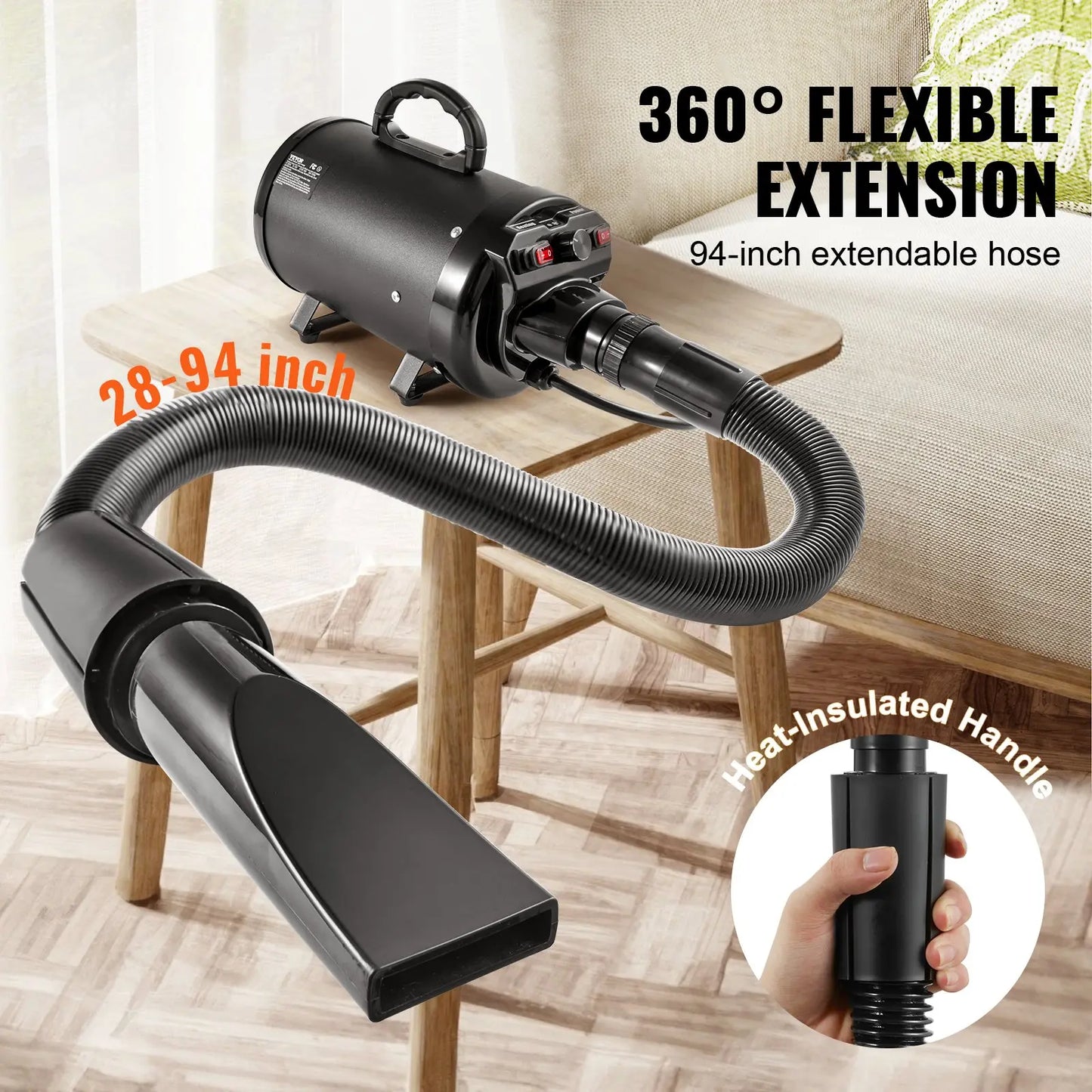 【Fathersdaygift】Vevor Dog Dryer2000W/2.7Hp Dog Blow Dryerpet Grooming Dryer with Adjustable Speed and Temperature Controlpet Hair Dryer with 4 Nozzles and Extendable Hoseblack