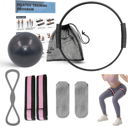 Pilates Essentials Kit for Women, 13.5" Magic Circle Fitness Set | with Mini Ball & Resistance Bands, for Beginner Home Workouts, Including Exercise Guide