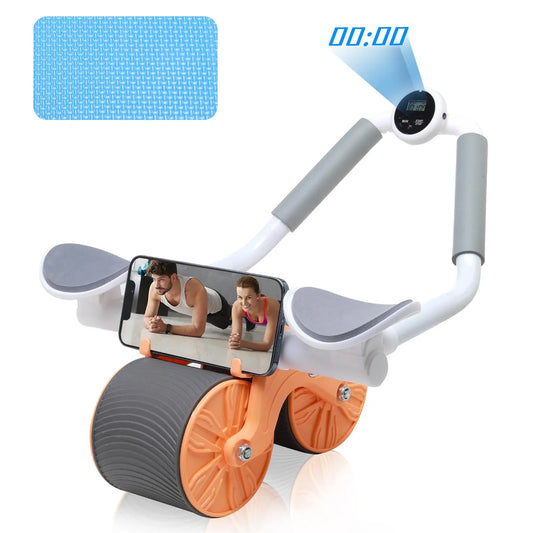 Abs Machine New Workout Automatic Rebound Ab Roller Wheel Exercise Equipment，Orange and Blue, Ab Abdominal Exercise Roller with Elbow Support and Timer, ABS Roller Wheel Core Exercise Equipment, Plank Ab Roller Wheel for Core Trainer Home Workouts