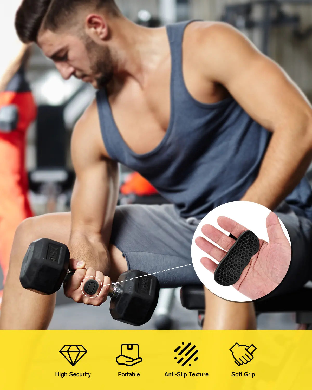 Weight Lifting Grips for Women & Men, Anti-Slip Rubber Gym Gloves for Palm Protection, Suitable for Dumbbell、Pull-Up、Deadlift
