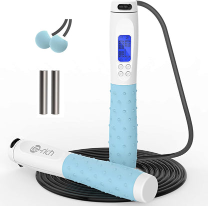 Jump Rope, Weighted Jump Rope for Fitness, Skipping Rope with Counter - Heavy Handles, Adjustable Length - Cordless Jumping Rope for Men Women Kids Fitness Exercise Training