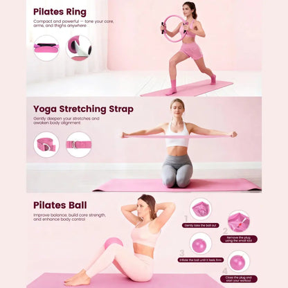 Home Pilates Essentials Kit for Women,Pilates Equipment Set with 9 Inch Yoga Ball,Figure 8 Resistance Band,Pilates Bands & Accessories,Pilates Ring and Ball Set for Beginners Home Workouts