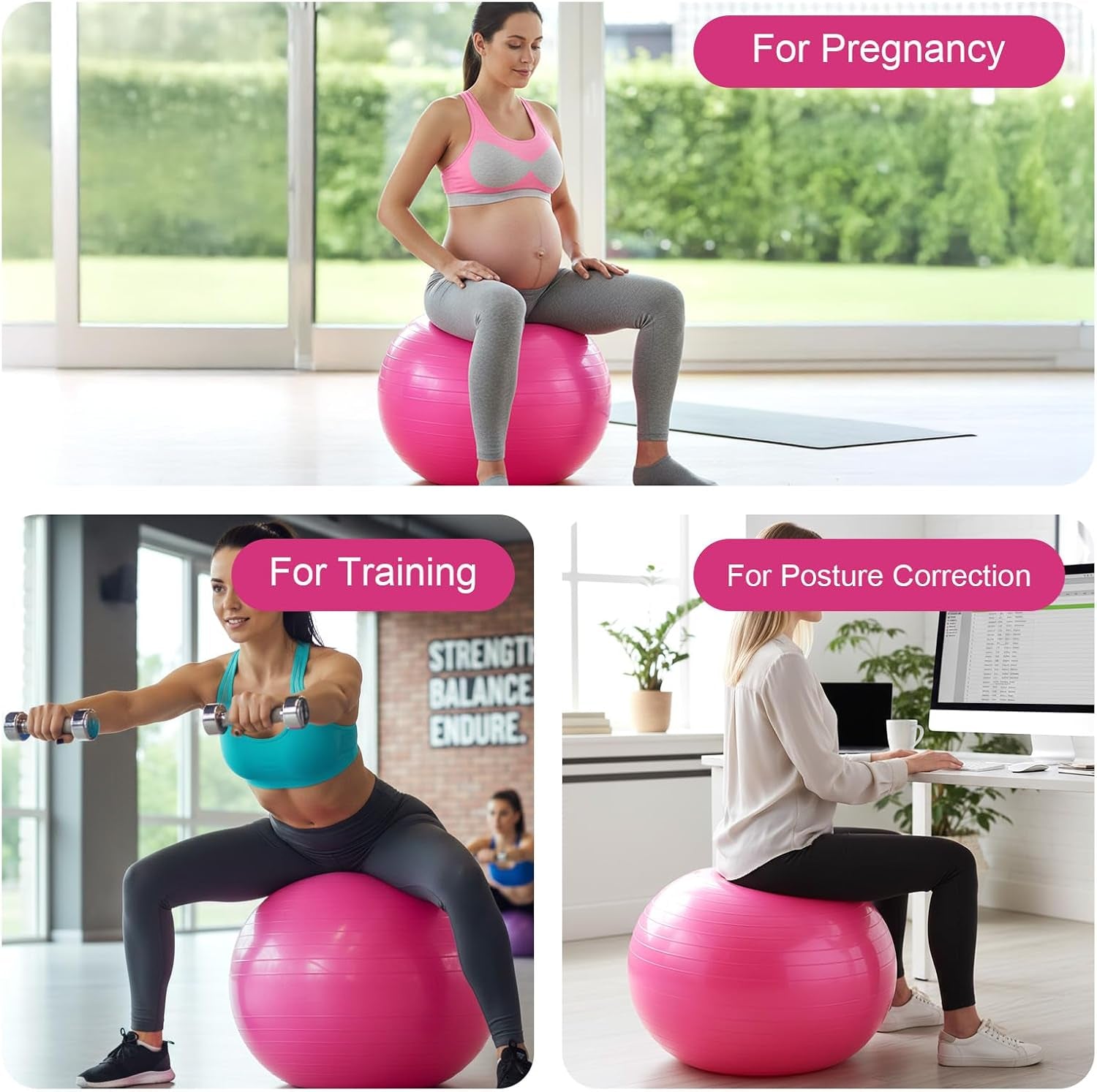 2PCS Yoga Ball, 25Inch Thicked Anti-Burst Exercise Balls for Workout Stretching Stability, Non-Slip Balance Ball Equipment for Women Pilates Physical Therapy Pregnancy Labor Birthing Fitness