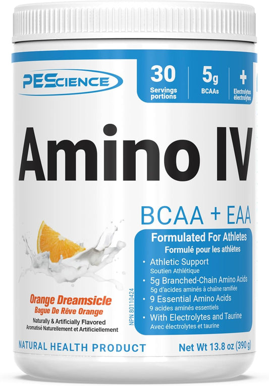 Amino IV BCAA & EAA Powder, Orange Dreamsicle, 30 Servings | Essential Amino Acids, Electrolytes for Hydration and Muscle Recovery, Sugar Free, Taurine, Post Workout