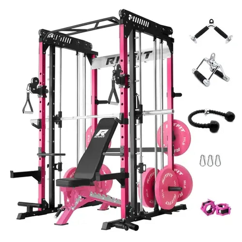 RITFIT Pink M1 Pro/2.0 Multifunctional Smith Machine - at Home Gym Equipment with Cable Crossover System, Squat Rack, Adjustable Strength Training Gear, Home Exercise Station, Home Exercise Equipment
