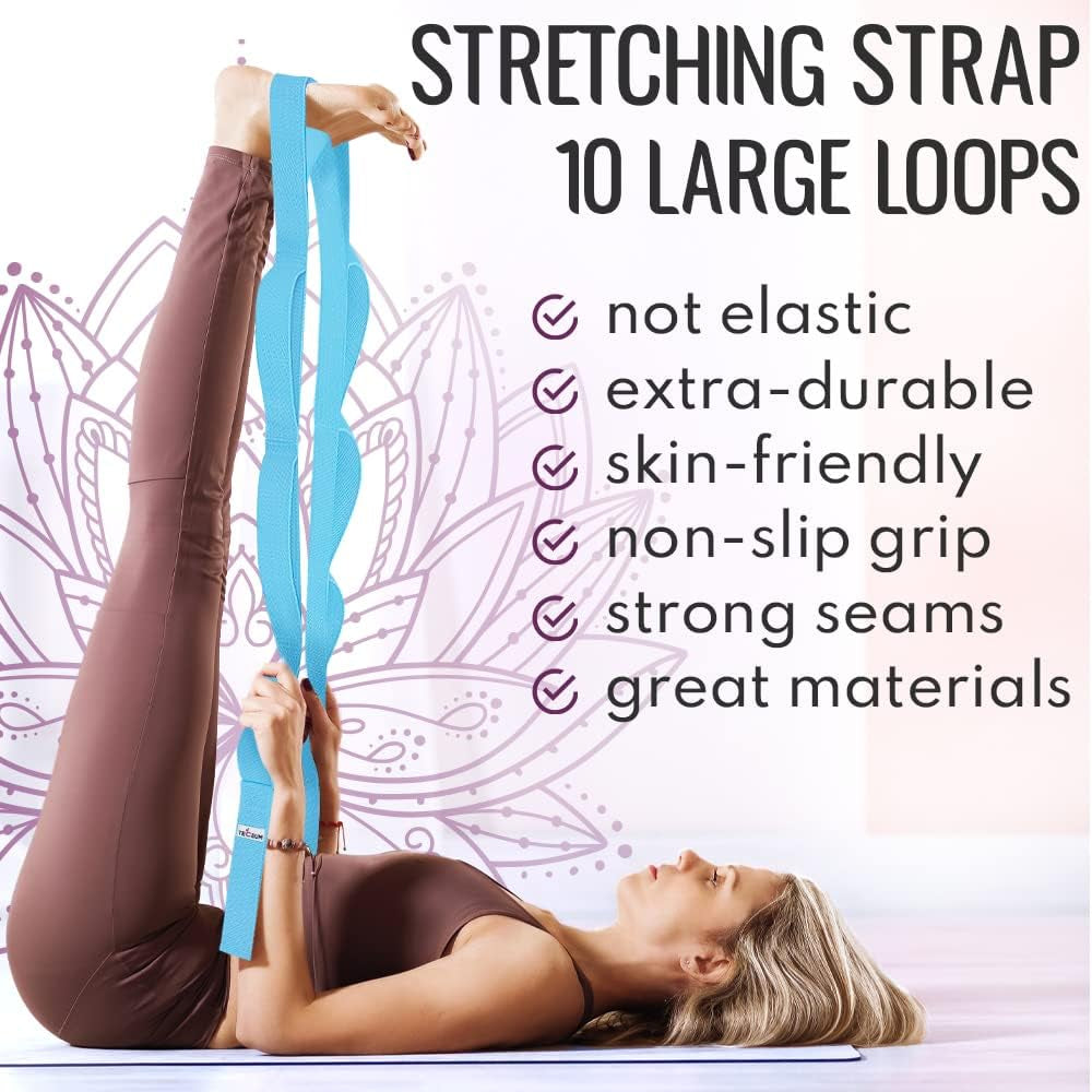 Stretching Strap with 10 Loops for Physical Therapy & Rehab