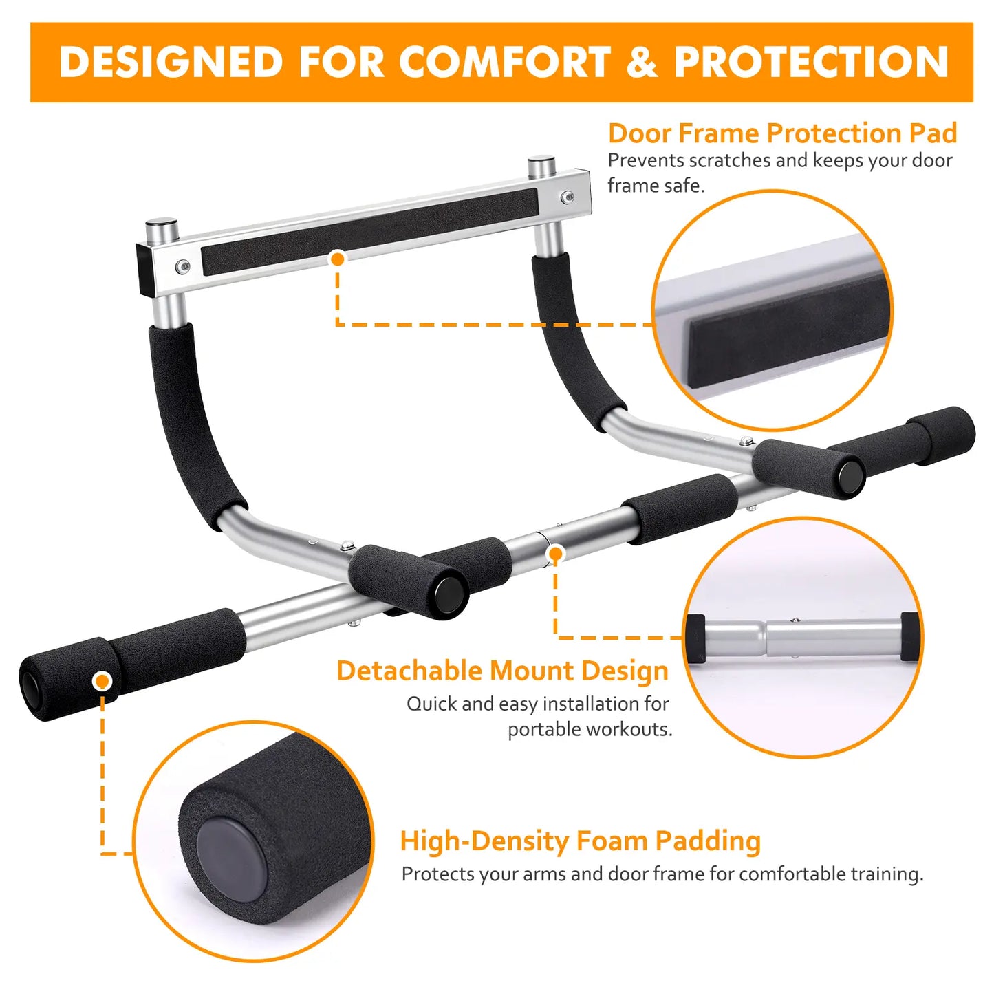 Pull up Bar for Doorway ,Thickened Steel Max Limit 440 Lbs Upper Body Fitness Workout Bar,Portable Strength Training Door Frame Pull-Up Bars,Door Workout Bar with Foam Grips for Home