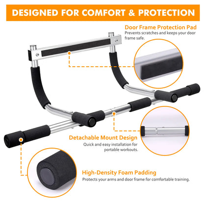 Pull up Bar for Doorway ,Thickened Steel Max Limit 440 Lbs Upper Body Fitness Workout Bar,Portable Strength Training Door Frame Pull-Up Bars,Door Workout Bar with Foam Grips for Home