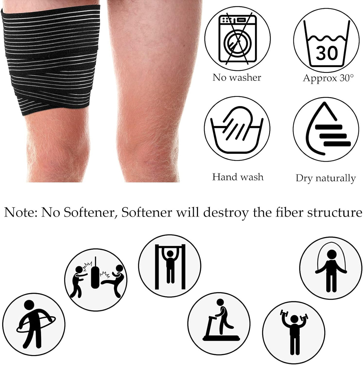 2 Pcs Compression Leg Wraps Elastic Bandage, Black, 71"