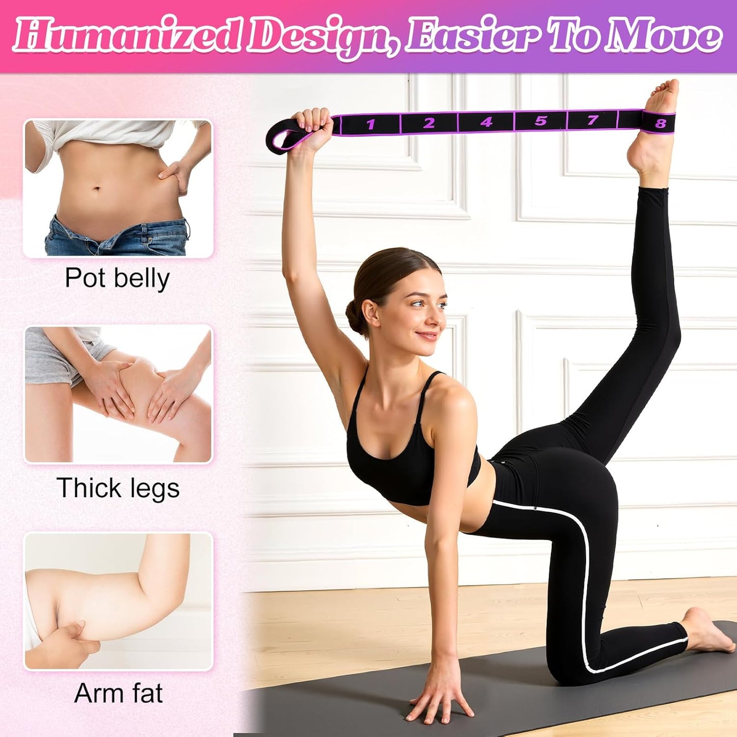 3PCS Fitness Resistance Band for Stretching and Yoga, 8-Section Numbered Elastic Resistance Band | Fitness Band with Clear Markings for Yoga, Stretching, Pilates