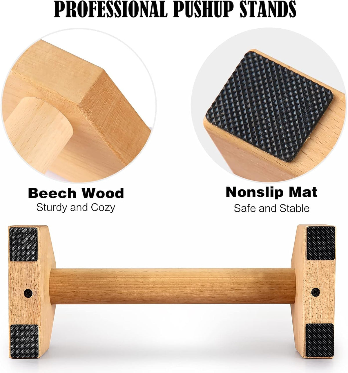 Wooden Parallettes Bars, 2 PCS Push up Bars with Non-Slip Base