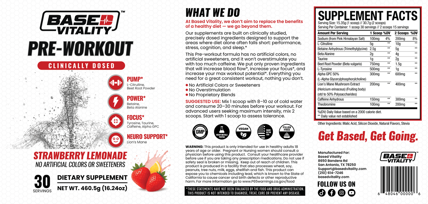 Based Vitality Pre-Workout Strawberry Lemonade