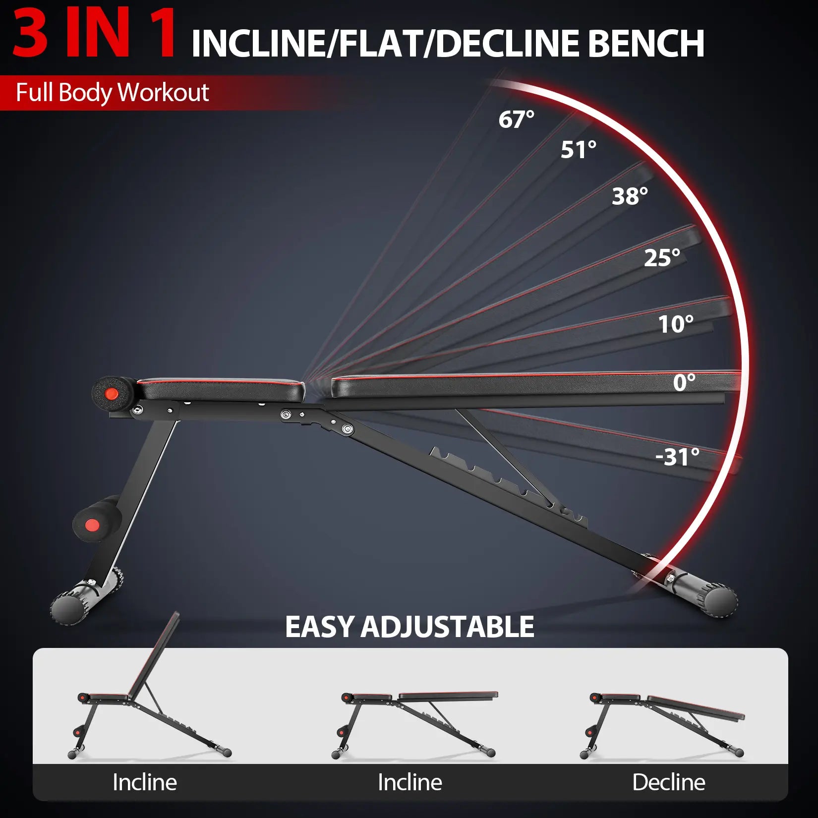 OPPSDECOR Adjustable Weight Bench - Full Body Strength Training Workout Equipment for Home Workout, Home Gym Equipment, 3S Fast Folding, Father'S Day Gifts (Black, White, Pink) Tiktokshopbacktoschool, Fit at Home