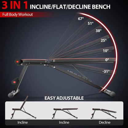 OPPSDECOR Adjustable Weight Bench - Full Body Strength Training Workout Equipment for Home Workout, Home Gym Equipment, 3S Fast Folding, Father'S Day Gifts (Black, White, Pink) Tiktokshopbacktoschool, Fit at Home