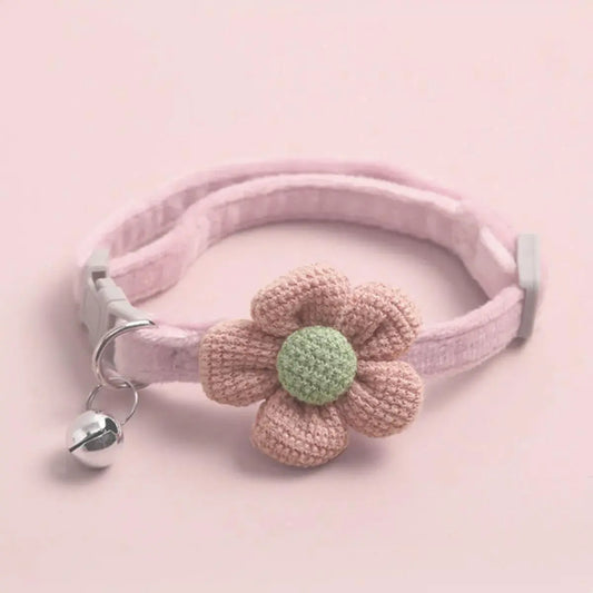 Cute Flower Design Knit Embroidery Pet Collar, Trendy Pet Collar with Bell Feature for Dogs & Cat, Adorable Fashionable Dog & Cat Collar for Pet Decoration