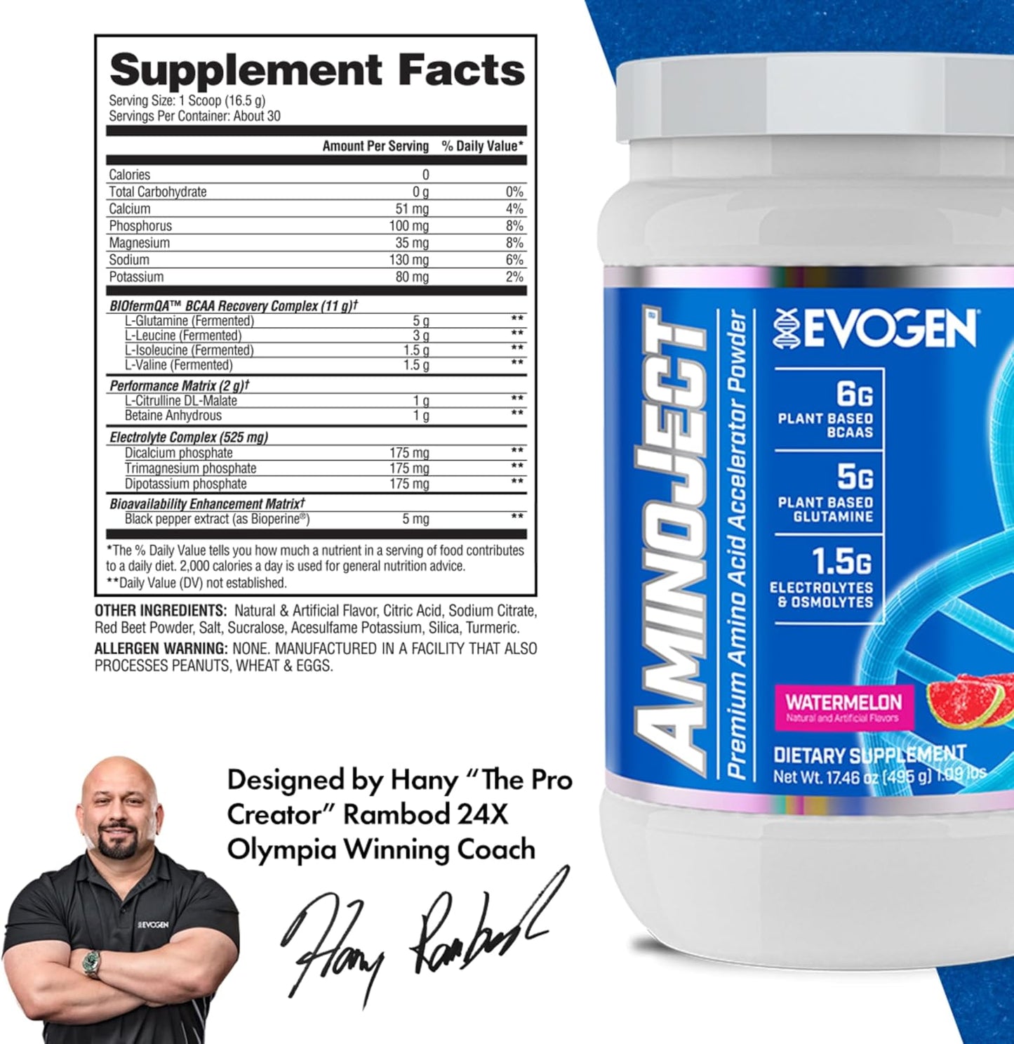 Aminoject Recovery Formula | Watermelon | 30 Servings | 6G Fermented Plant-Based Bcaas, 5G Glutamine, Electrolytes, Betaine and L-Citrulline for Hydration and Endurance