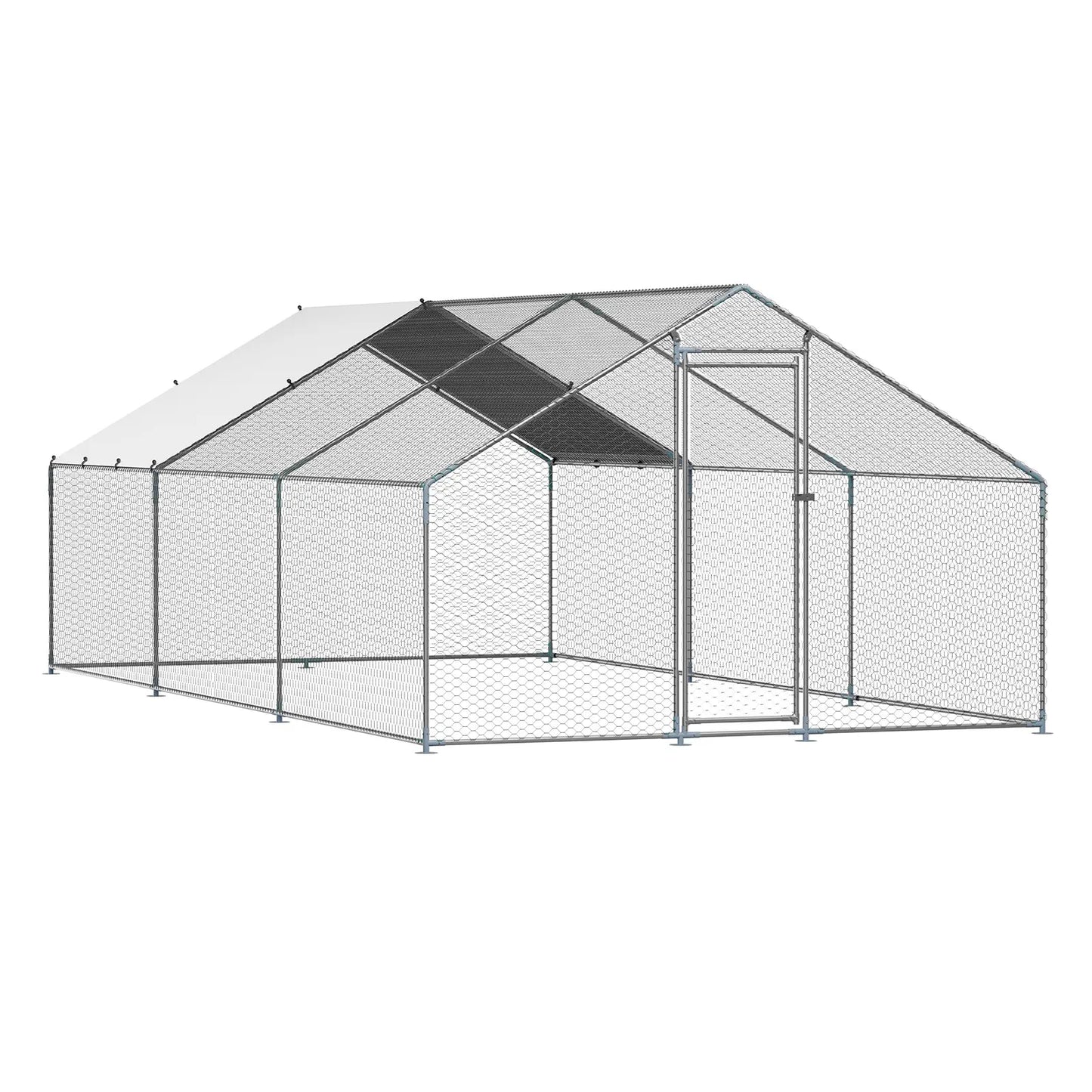 【Fathersdaygift】Vevor Metal Chicken Coop 9.8X19.6X6.5 Ft Large Walk-In Chicken Runs with Coverspire Roof Hen House Enclosure with Security Lockoutdoor Duck Rabbit Cage Poultry Pen for Backyardfarmyard