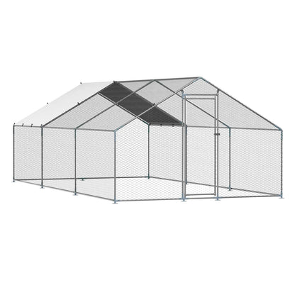 【Fathersdaygift】Vevor Metal Chicken Coop 9.8X19.6X6.5 Ft Large Walk-In Chicken Runs with Coverspire Roof Hen House Enclosure with Security Lockoutdoor Duck Rabbit Cage Poultry Pen for Backyardfarmyard