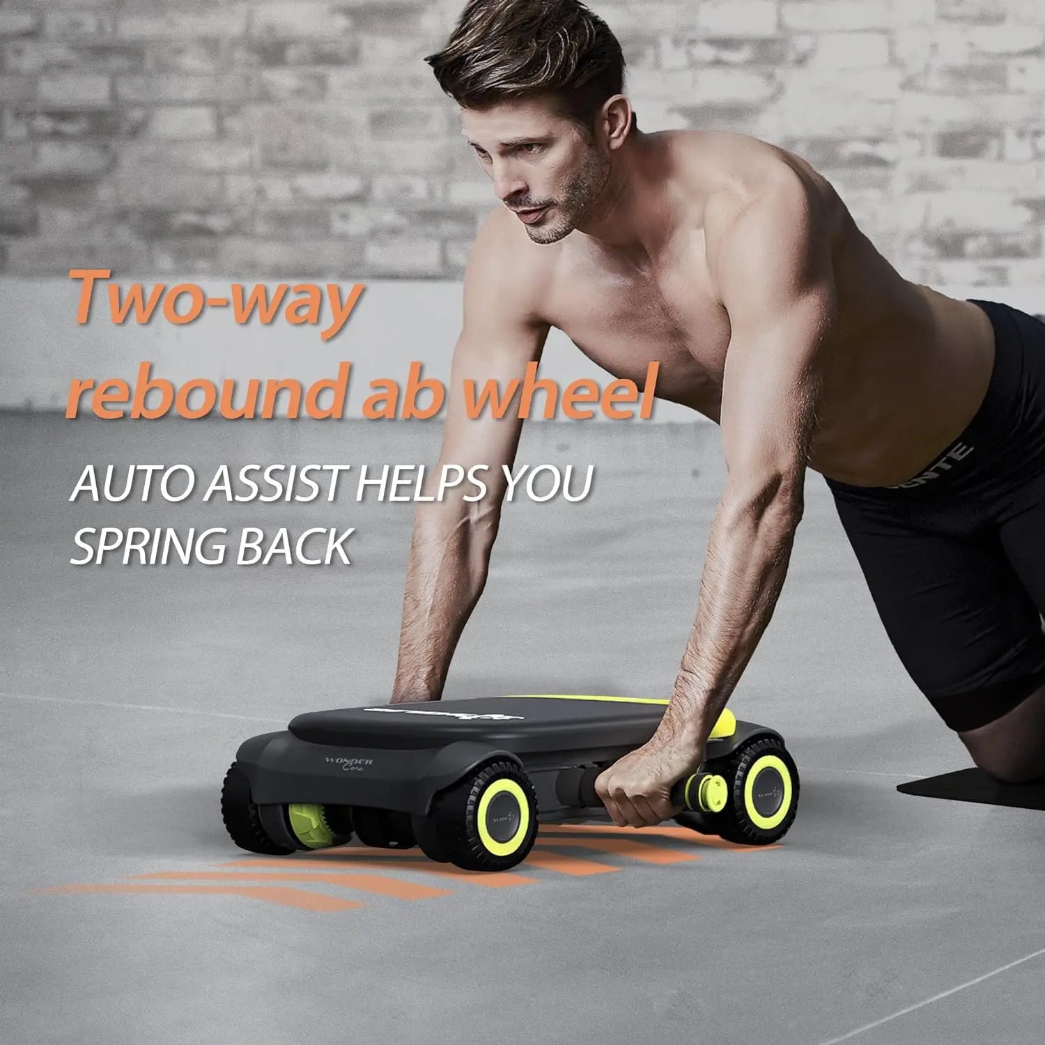 Wonder Core Four-Wheel Ab Roller with Elbow Support and Automatic Rebound for Strong Abdominal Muscles - Adjustable Size